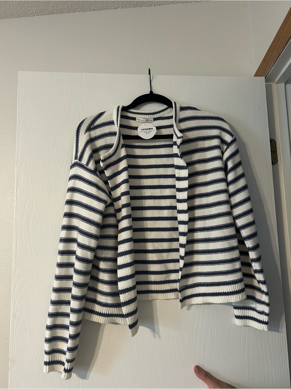 Women's Navy and White Striped Open-Front Cardigan